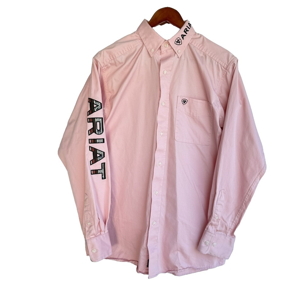 Ariat Button Down Shirt Mens S‎ Pink Team Logo Twill Classic Western Rodeo Core